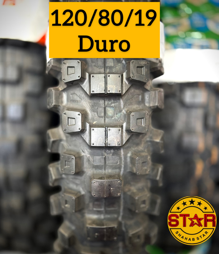 لاستیک عقب موتورسیکلت مناسب کراس سایز ۱۲۰/۸۰/۱۹ برند دورو DURO